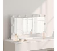 Miroir de Vanité LED Blanc 80 x 45 x 18 cm Verre et Bois | Éclairage LED intégré,alimentation USB 5V,surface plate,rangement chambre,verre et bois composite