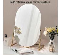 Miroir de vanité ovale doré élégant, cadre en métal stylé, surface de miroir en verre poli, miroir de maquillage portable pour la chambre et la décoration de porte, sans alimentation électrique requis
