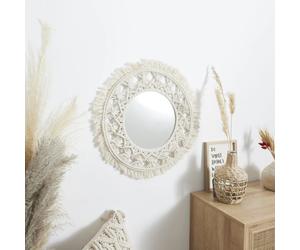 Miroir Déco Macramé Boho 55cm Beige