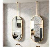Miroir décoratif ovale suspendu sur tige de plafond verre HD de salle bain | Miroir de courtoisie flottant mural miroir suspendu pour la maison le salon le vestiaire l'entrée du couloir(40cmx80cm)