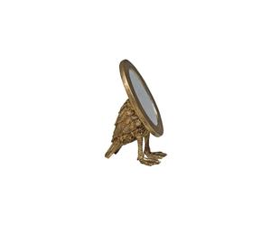 Miroir en métal doré, ovale, sur pied, pieds palmés, à poser - Chehoma, Sorbiers - 13x13x20 cm