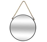 Miroir en métal suspendu avec corde - Diamètre 55 cm - Noir