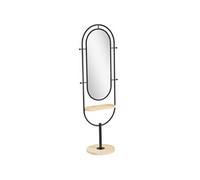 HomCom Miroir sur pied ovale – plateau en bois, 4 crochets, cadre métal – 50 x 40 x 175,5 cm, noir
