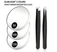 Miroir grossissant 15X 10X 5X, petit miroir grossissant avec ventouse et pince à épiler, comme miroir grossissant de voyage, ensemble de miroir compact pour épiler les sourcils, verre grossissant de m