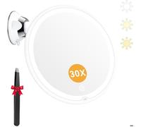 Miroir Grossissant 30X Lumineux, Miroir Maquillage avec Ventouse sans Fil avec 3 Réglages