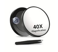 Miroir Grossissant 40X avec Ventouse et Pince à Épiler, Miroir de Poche 8,8 cm pour Maquillage de Précision, Épilation Sourcils, Idéal pour Seniors et Vision Floue, Miroir de Voyage Portable