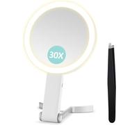 Miroir Grossissant Avec Lumière, Miroir Grossissant Double Face 30x/1x, Miroir De Maquillage De Voyage Avec 3 Lumières De Couleur, Miroir De Maquillage Pliable Avec Pince À Épiler