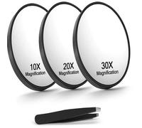 Miroir grossissant avec ventouse et pince à épiler - Miroir de maquillage de voyage grossissant 10x/20x/30x - Noir - Lot de 3