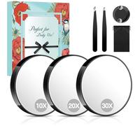 Miroir Grossissant Ensemble, 10x&20x&30x Miroir de Maquillage avec Ventouse, Idéal pour Les Voyages, la Salle de Bain, Cadeau
