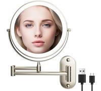 Miroir Grossissant Lumineux 1X/10X Mural Miroir Grossissant Lumineux Mural et 360°Pivotant 3 couleurs luminosité et température de couleur réglables USB Rechargeable, pour coiffeuse, salle de bain