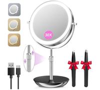 Miroir Grossissant Lumineux 1X/30X Double Face Miroir de Maquillage Réglable en Hauteur de 38 à 47 1x/30x-3000mah