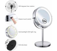 Miroir Grossissant Lumineux de Rotation à 360° - Miroir Maquillage - Miroir Grossissant x10 - Miroir Coméstique Pivotant Double Fac