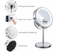 Miroir Grossissant Lumineux Rotation 360 x10 Miroir Maquillage Pivotant Double Face avec Support Sur Pied