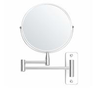 Miroir grossissant mural extensible pivotant 360° 2 faces x1/x5 inox chromé 22 x 20,7 cm