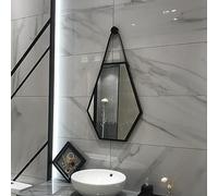 Miroir hexagonal moderne avec cadre en métal - Décoration murale en forme de diamant pour salle de bain et salon Design élégant noir avec corde de suspension durable 36 cm x 47 cm