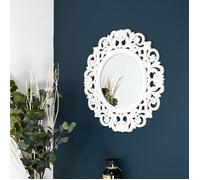 Miroir Mural en Bois Sculpté Charme 60cm Blanc