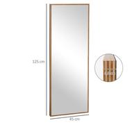 Miroir intégral miroir mural 125x45cm avec cadre en bois naturel pour vestiaire couloir ou chambre à coucher