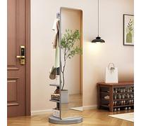 Miroir Intégral Rotatif, Miroir Pleine Longueur en Bois Rotatif à 360° avec Portemanteau, Miroirs Debout 2 en 1 avec Porte-vêtements, pour Vestiaire de Chambre à Coucher de Salon, 65,7 * 15,7 pouces
