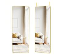 Miroir Intégral Suspendu, 120 x 40 cm, Miroir Rectangulaire, Cadre en Alliage d'Aluminium, Verre Trempé, pour Chambre, Salon,Dressing, Doré Clair [VUE COMPLÈTE, POLYVALENCE]De dimensions 120 x 40 cm, 