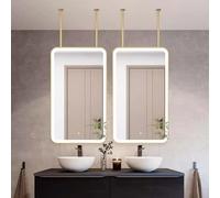 Miroir LED carré Moderne à Fixation au Plafond, Grand Format, Tactile, doré, à intensité Variable, pour Salle de Bain, Appartement, Maison (40 cm x 60 cm)