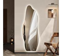 Miroir LED corporel asymétrique, 60 x 165 cm, 3 couleurs de lumière, réglable de 3000K à 6500K. Grand miroir LED éclairé. Miroir de salle de bain LED avec interrupteur tactile et prise (forme Peak)