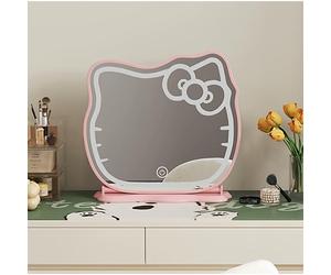 Miroir LED Hello Kitty tactile, 3 teintes. Socle inclinable, éclairage idéal maquillage. Miroir déco élégant pour coiffeuse chambre