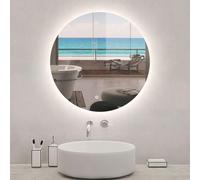 Miroir LED rond sans cadre de 90cm, dimmable + mémoire + antibuée, IP44, horizontal/vertical, 6000k blanc froid
