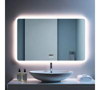 Miroir LED Salle de bain 100x60cm avec horloge digitale et hauts parleurs Bluetooth SANILAND