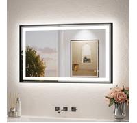 Miroir LED salle de bain 100x60cm - Keonjinn - Miroir lumineux éclairage - Cadre aluminium, 3 couleur réglables, verre trempé - Noir