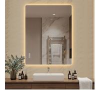 Miroir LED salle de bain - LINHOO - 70 x 90 cm - Verre et métal argenté - Anti-buée, tactile, 3 couleurs, sans cadre