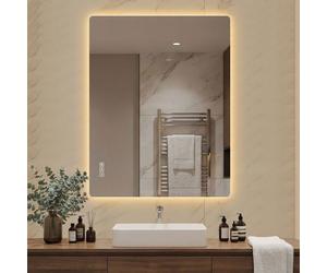 Miroir LED salle de bain - LINHOO - 70 x 90 cm - Verre et métal argenté - Anti-buée, tactile, 3 couleurs, sans cadre