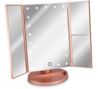 Miroir Lumineux LED 3 Faces à Poser, Miroir Maquillage Triptyque Pliable sur Pied avec Effet Grossissant x2 x3 Label