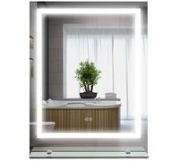 kleankin Miroir Lumineux LED Rectangulaire Mural 80 x 60 cm | Avec Étagère de Salle de Bain, Luminosité Réglable, Anti-Buée, Interrupteur Tactile
