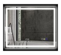 HomCom - Miroir salle de bain lumineux 80 x 100 cm Bluetooth LED tactile 3 couleurs anti-buée argent