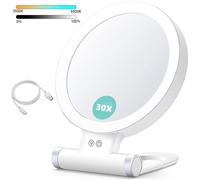 Miroir Maquillage, 1x/30x Double Face LED Miroir Grossissant Pliable, Éclairage 3 Couleurs, Portable et Élégant