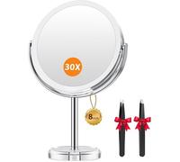 Miroir Maquillage Double Face Grossissant 1X/30X Diamètre 20cm miroir de table sur pied plus grand rotation à 360° pivote à deux