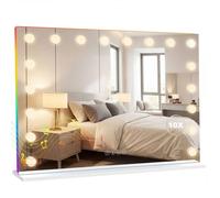 HOMCOM Miroir Maquillage Hollywood 80x60cm Miroir Coiffeuse LED 18 Ampoules dimmables 3 Couleurs d'éclairage lumière RGB Haut-Parleur Bluetooth grossissement 10x contrôle Tactile sur Table/sur Mur
