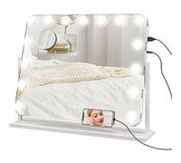 Miroir maquillage Hollywood lumineux LED intensité réglable grossissant rotatif charge USB support blanc Blanc G
