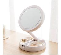 Miroir Maquillage LED 10X Double Face - Spaire - Pliable - Blanc - Rond - 17 cm