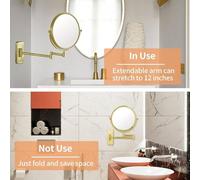 Miroir Maquillage Mural Extensible Miroir Grossissant X5 Doré Salle De Bain,Diamètre 20cm