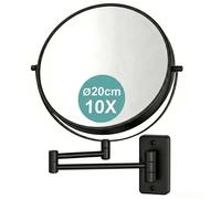 Miroir maquillage Relaxdays, montage mural, grossissement 10x, pivotant 360°, Ø 20 cm, métal, noir