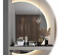 Miroir mural anti-buée avec éclairage LED 120 cm - Miroir de maquillage avec bouton tactile - Design demi-lune - Anti-explosion - Parfait pour salle de bain - Taille de coupe à gauche : 84 x 1 cm
