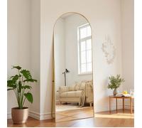 Miroir Mural Arqué Penché ou Suspendu, 164 x 54 cm, Grand Miroir sur Pied, pour Chambre à Dressing, Salon, Couloi, Doré