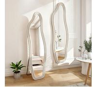 Miroir mural asymétrique bord velours 160x50 cm panneau MDF déco salon salle de bain entrée couleur blanc