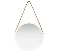 Miroir mural avec ceinture, 40 cm, blanc, rond, vintage, en bois de paulownia, pour chambre à coucher, salon, montage mural flexible, décoration murale, maquillage et miroir cosmétique