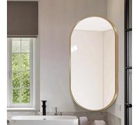 Miroir Mural D'angle Pivotant Miroir Mural Rotatif Avec Cadre En Métal Miroir De Salle De Bain Ovale 30x50 35x60 40x80cm Miroir Décoratif De Maquillage Rotatif Et Rétractable(Gold,W40xH80cm)
