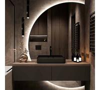 Miroir Mural de Maquillage LED Demi-Cercle 130 x 89 cm, Anti-buée, pour Salle de Bain, Grand Miroir Lune 119 cm avec éclairage, entrée, rétroéclairé sur Toute la Longueur, incassable, décor