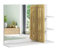 Miroir mural de salle de bain - HOMCOM - avec 3 étagères latérales 1 étagère inférieure - en bambou - 45 x 15 x 58,5 cm - blanc