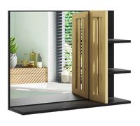 HOMCOM Miroir Mural de Salle de Bain avec étagères de Rangement - 3 étagères latérales + 1 étagère inférieure - Bois de Bambou 45 x 15 x 58,5 cm Noir