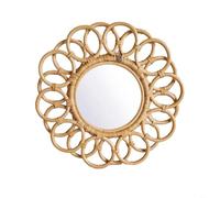 Miroir mural décoratif en rotin naturel, tissé à la main, rond, style bohème, pour maison, chambre à coucher, salon, art rustique pour décoration, 43 cm de diamètre (A)